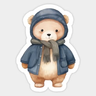 fat bear wearing a winter scarf Sticker